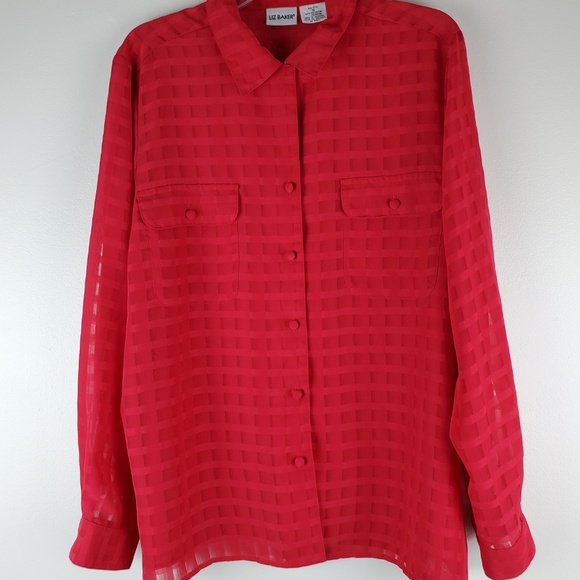 LIZ BAKER Red Blouse button-down Size 16 Sheer - Picture 7 of 7